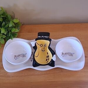 PLANTERS MR. PEANUT Vintage Ceramic Shelling/Nut Serving Dishes/Serving Tray Set